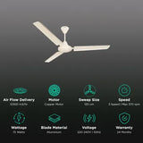 Crompton Surebreeze Hill Briz 1 Star 1200mm 3 Blade Copper Motor Ceiling Fan (High Velocity, Ivory) (OPENBOX)