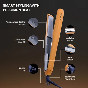 Croma Hair Straightener with Ionic Function (Ceramic Coated Plates, Yellow)