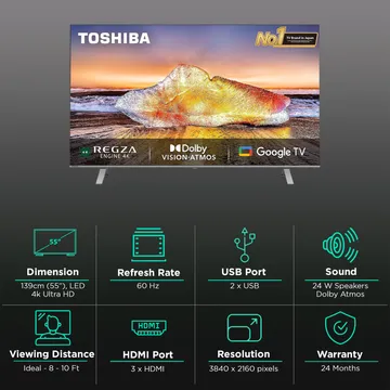 TOSHIBA C350MP 139 cm (55 inch) 4K Ultra HD LED Google TV with Regza Engine 4K