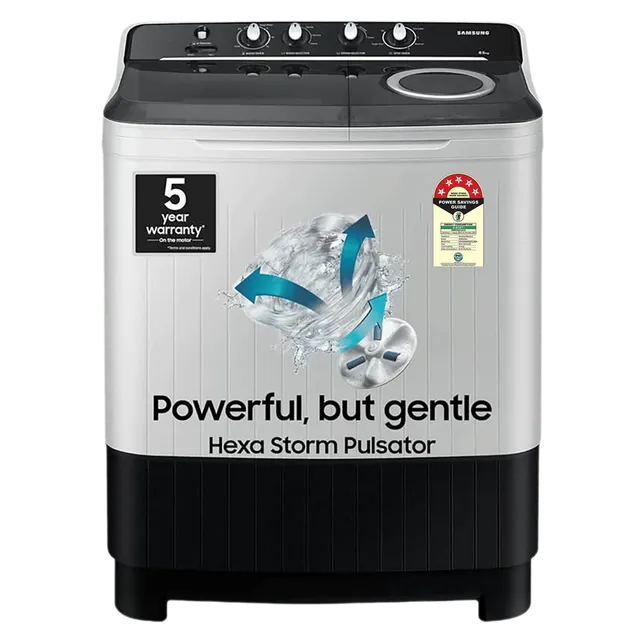 SAMSUNG 10.5 kg 5 Star Semi Automatic Washing Machine with Hexa Storm Pulsator (WT10C4260GG/TL, Light Gray)-OPENBOX