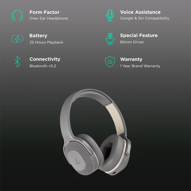 boAt Rockerz 425 Bluetooth Headphone with Mic (Environmental Noise Cancellation, Over Ear, Ash Grey)