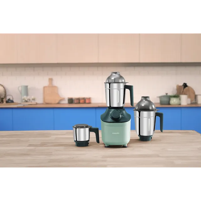 PHILIPS 800 Watt 3 Jars Mixer Grinder (MicroGrind Technology, Green) - OPEN BOX