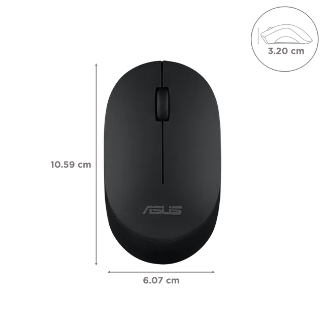 ASUS MW103-BLK Wireless Optical Mouse with Silent Click Buttons (1600 DPI, Ambidextrous Design, ) OPENBOX