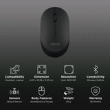 ASUS MW103-BLK Wireless Optical Mouse with Silent Click Buttons (1600 DPI, Ambidextrous Design, ) OPENBOX