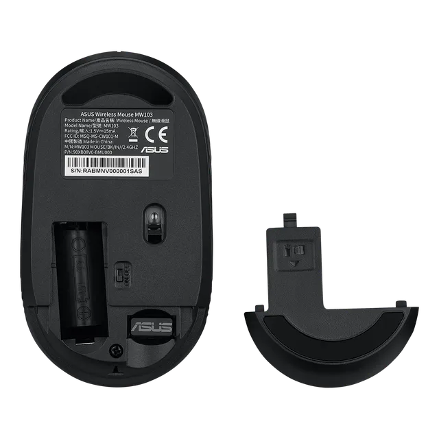 ASUS MW103-BLK Wireless Optical Mouse with Silent Click Buttons (1600 DPI, Ambidextrous Design, ) OPENBOX