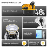 realme Buds T200 Lite TWS Earbuds with Environmental Noise Cancellation (IPX4 Water Resistant, Dual Device Connection, Volt Black) - OPENBOX