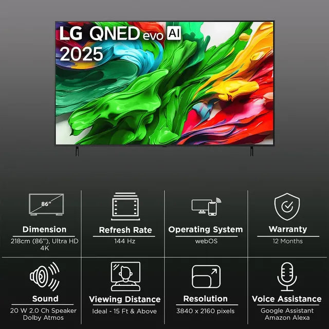 LG 218 cm (86 inch) QNED MiniLED 4K Ultra HD WebOS TV with AI Picture Pro (2025 Model)-OPEN BOX