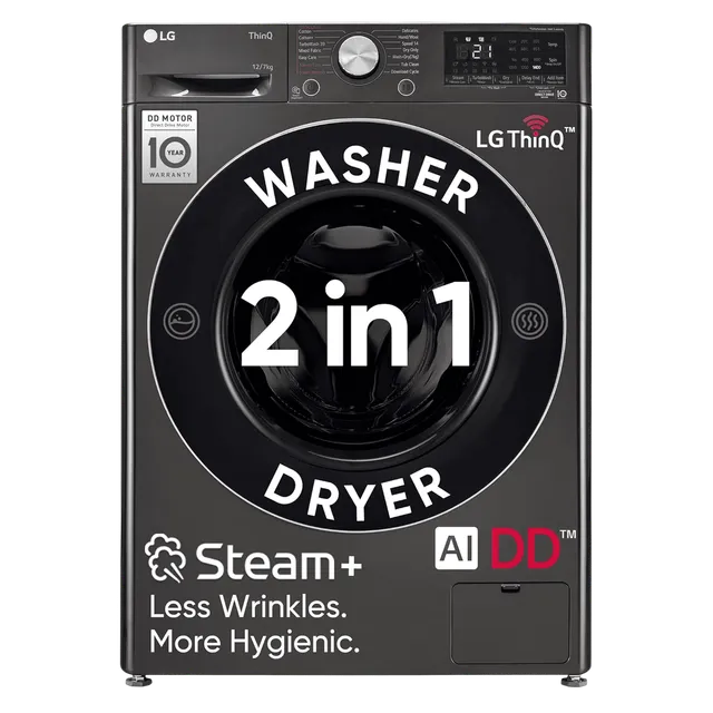 LG 12/7 kg Wi-Fi Inverter Fully Automatic Front Load Washer Dryer (Vivace WD, FHD1207STB.APBQEIL, AI Direct Drive, Platinum Black)-OPENOX
