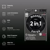 LG 12/7 kg Wi-Fi Inverter Fully Automatic Front Load Washer Dryer (Vivace WD, FHD1207STB.APBQEIL, AI Direct Drive, Platinum Black)-OPENOX