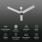Croma 5 Star 1200mm 3 Blade BLDC Motor Ceiling Fan with Remote (LED Speed Indicator, White) - OPEN BOX