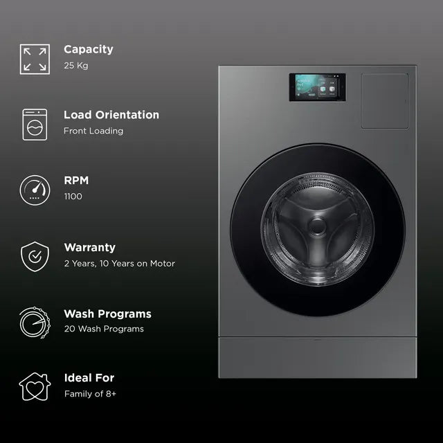 SAMSUNG 25 kg Wi-Fi Inverter Fully Automatic Front Washer Dryer (WD25DB8995BZTL, Heat Pump Technology, Dark Silver)-open box