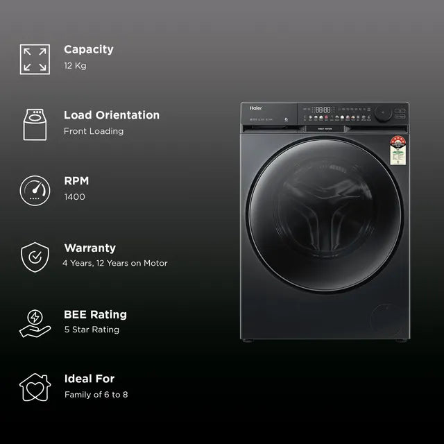 Haier 12 kg 5 Star Wi-Fi Fully Automatic Front Load Washing Machine (F9, HW120-DM14F9BKU1) - OPEN BOX