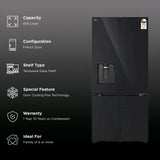 LG 605 Litres 2 Star Frost Free French Door Smart Wifi Enabled Refrigerator with Automatic Ice Maker (GV-F25FFGHB, Black Glass)-OPEN BOX