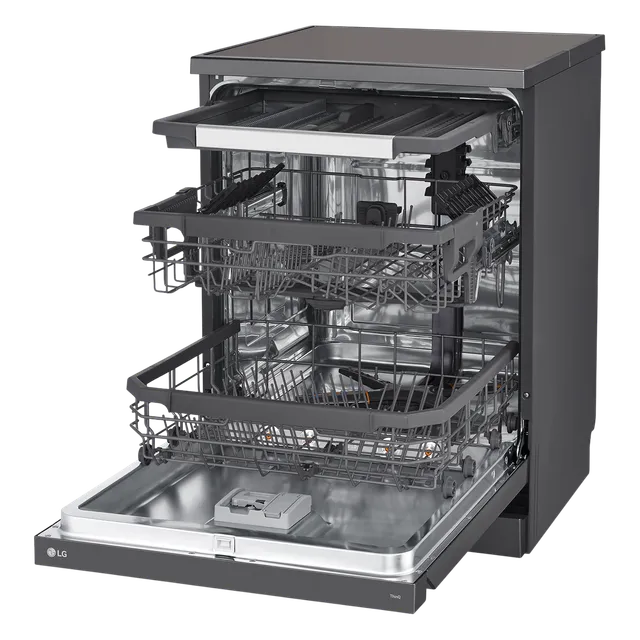 LG 15 Place Settings Free Standing Smart Dishwasher with Front Control Panel (No Pre-rinse Required, Matte Black)-OPEN BOX