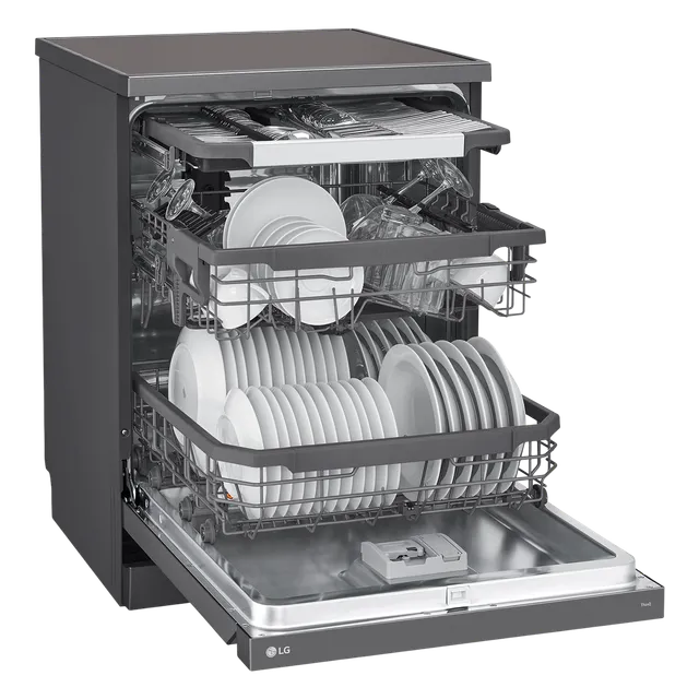 LG 15 Place Settings Free Standing Smart Dishwasher with Front Control Panel (No Pre-rinse Required, Matte Black)-OPEN BOX