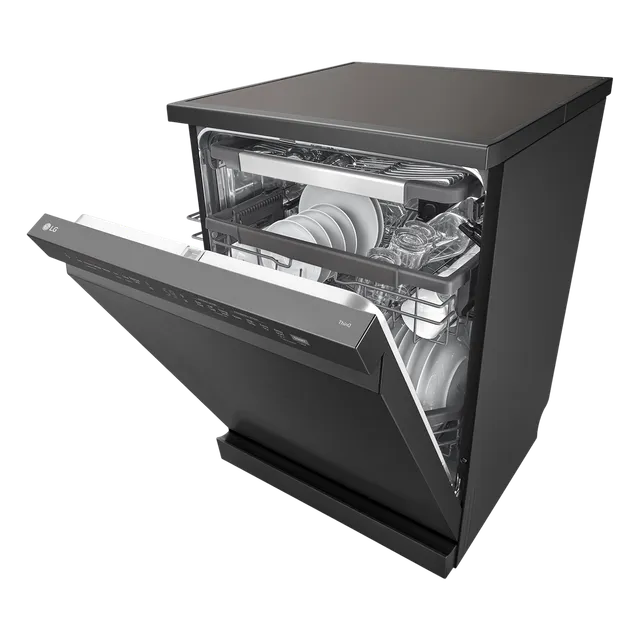 LG 15 Place Settings Free Standing Smart Dishwasher with Front Control Panel (No Pre-rinse Required, Matte Black)-OPEN BOX
