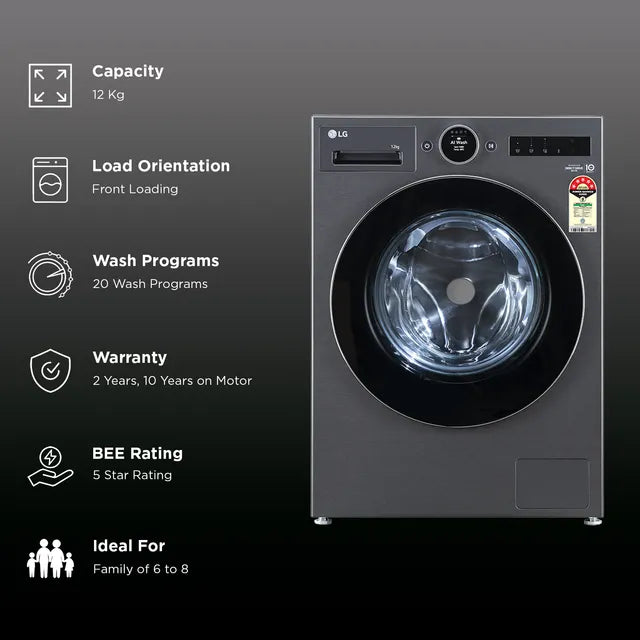 LG 12 kg 5 Star Wi-Fi Inverter Fully Automatic Front Load Washing Machine (VX Series, FX1412A9K, AI Direct Drive 2.0, Essence Black)- OPEN BOX