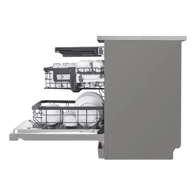LG 15 Place Settings Free Standing Smart Dishwasher with Front Control Panel (No Pre-rinse Required, Prime Silver) - OPEN BOX