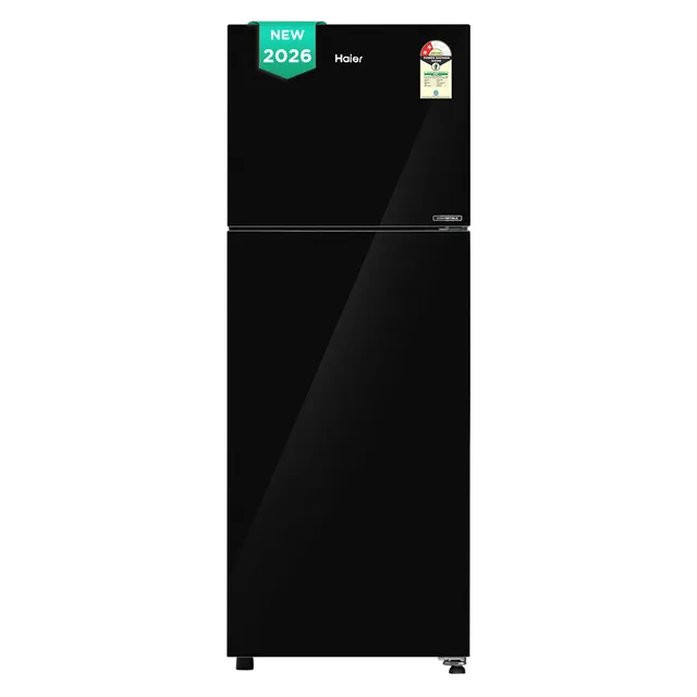Haier 268 Litres 2 Star Frost Free Double Door Convertible Refrigerator with 200% Faster Ice Maker (HRF-3182PKGA-P, Black Glass) (2026 Model)-OPEN BOX