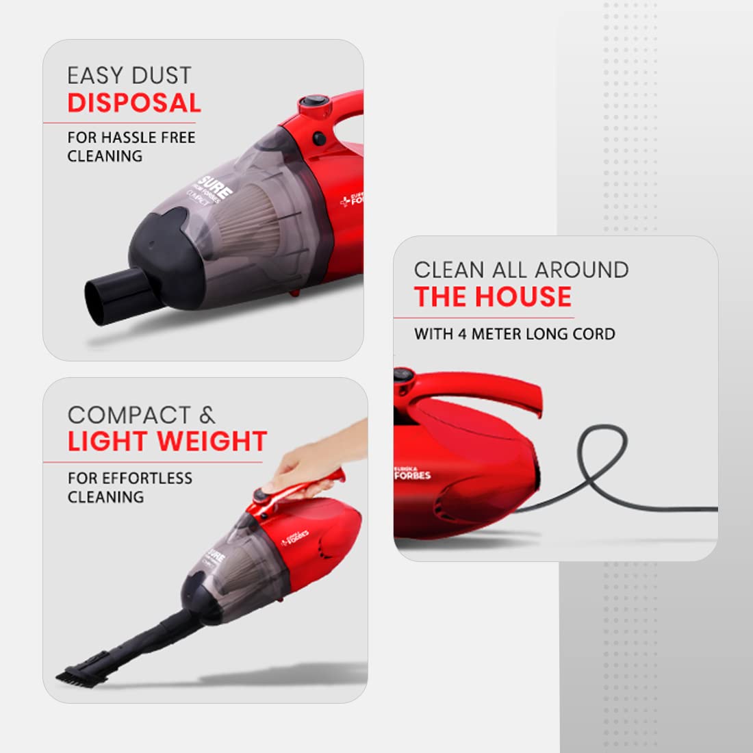 Eureka Forbes Compact 700 Watts Powerful Suction & Blower Vacuum Cleaner with Washable HEPA Filter & 6 Accessories
