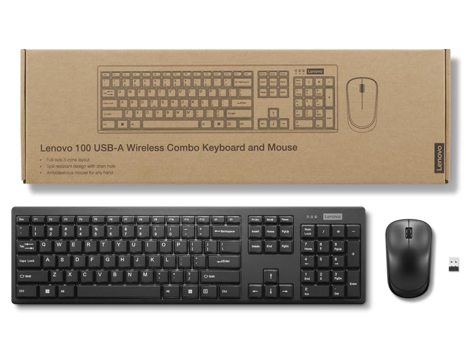 Lenovo 100 Wireless Keyboard and Mouse Combo (Black)