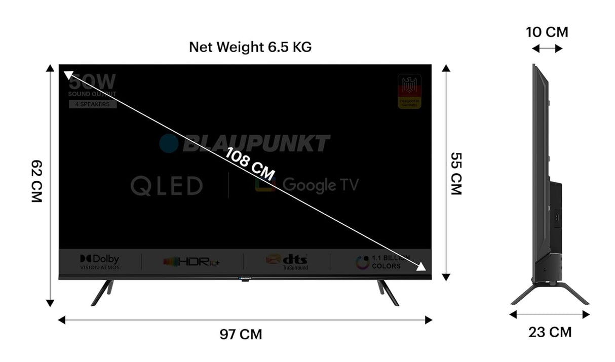Blaupunkt 108 cm (43 inches) Quantum Dot Series 4K Ultra HD QLED Google TV 43QD7050 (Black)