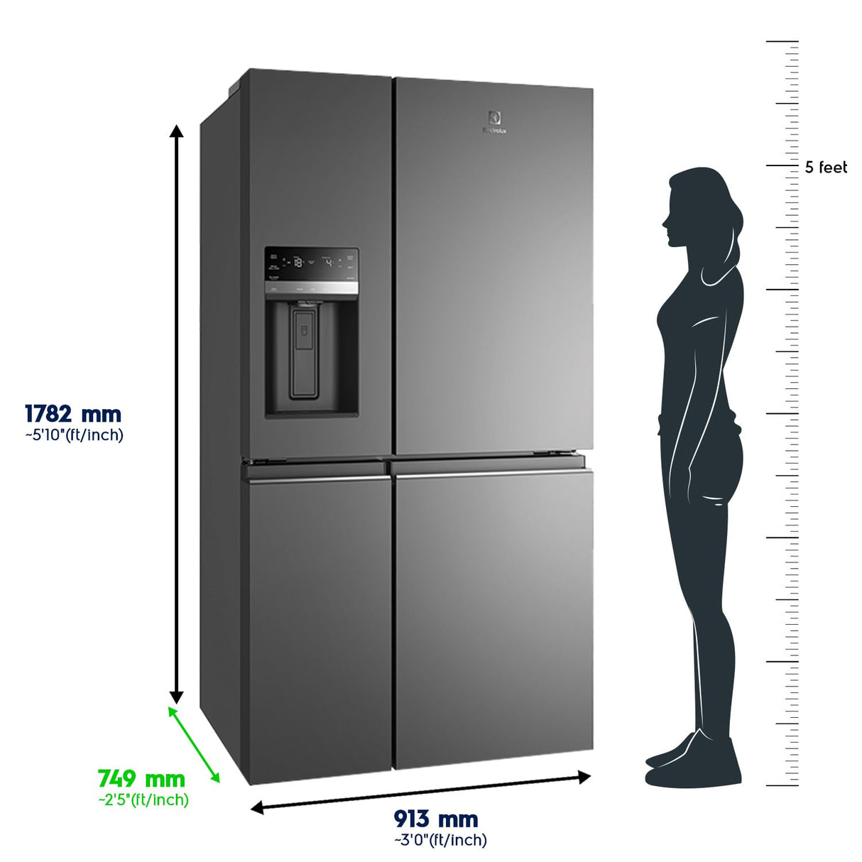 Electrolux UltimateTaste 900 680 Litres Frost Free French Door Refrigerator with Water Dispenser (EQE6879A-B NIN, Glossy Dark Grey)