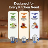 Preethi Diamond 750 Watts Mixer Grinder, 3 Jars (Stainless Steel) + Flexi Lid, Perfect Grinding for Masalas, Chutneys and Batters - OPEN BOX