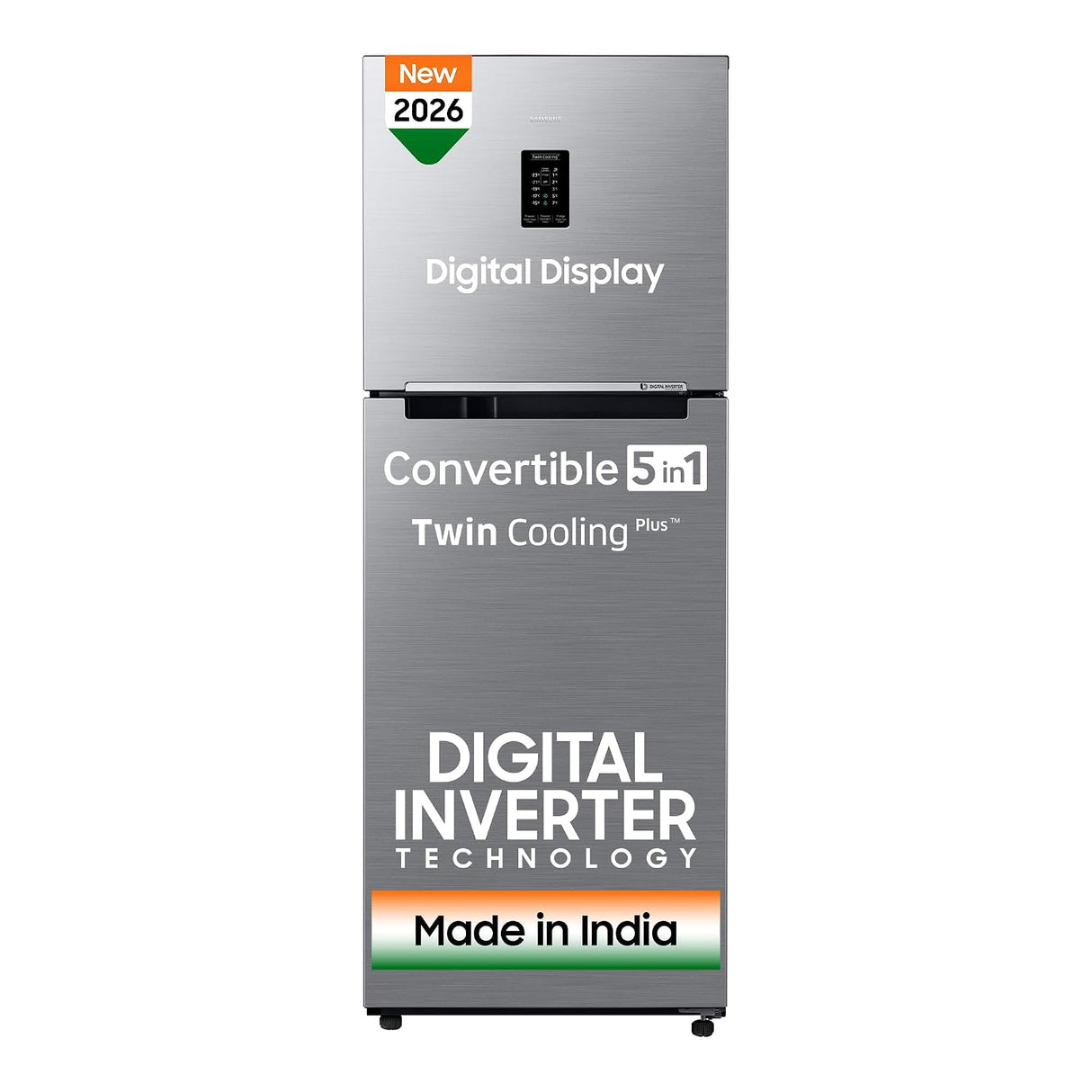 Samsung 301 L, 2 Star, Convertible 5-in-1 Digital Inverter with Display Frost Free Double Door Refrigerator (RT31H4522S9/HL, Silver, Refined Inox, 2026 Model)-OPEN BOX