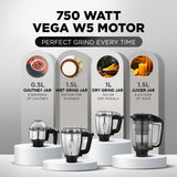 Preethi Zodiac Cosmo MG236 Mixer Grinder 750 watt with 5 Jars Includes Super Extractor juicer Jar & Master Chef + Food Processor Jar, Black (OPENBOX)
