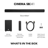 JBL Cinema SB241, Dolby Digital Soundbar with Wired Subwoofer for Extra Deep Bass, 2.1 Channel Home Theatre with Remote, HDMI ARC, Bluetooth & Optical Connectivity (110W) – OPEN BOX