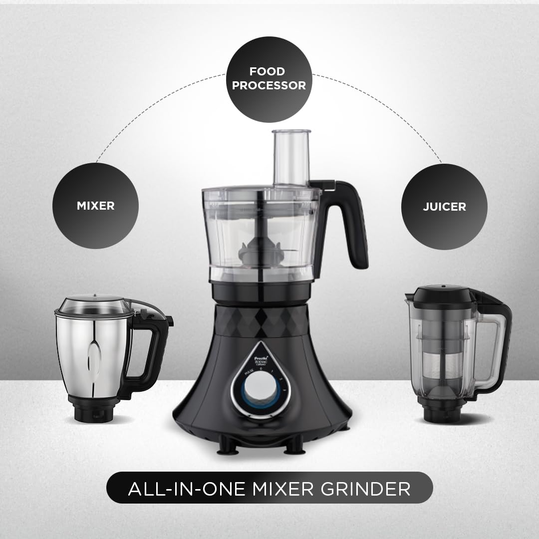 Preethi Zodiac Cosmo MG236 Mixer Grinder 750 watt with 5 Jars Includes Super Extractor juicer Jar & Master Chef + Food Processor Jar, Black (OPENBOX)