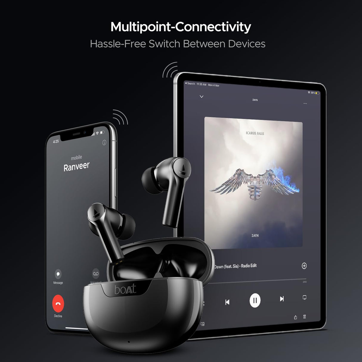 BOAT TWS AIRDOPES 300 GUNMETAL BLACK (OPENBOX)