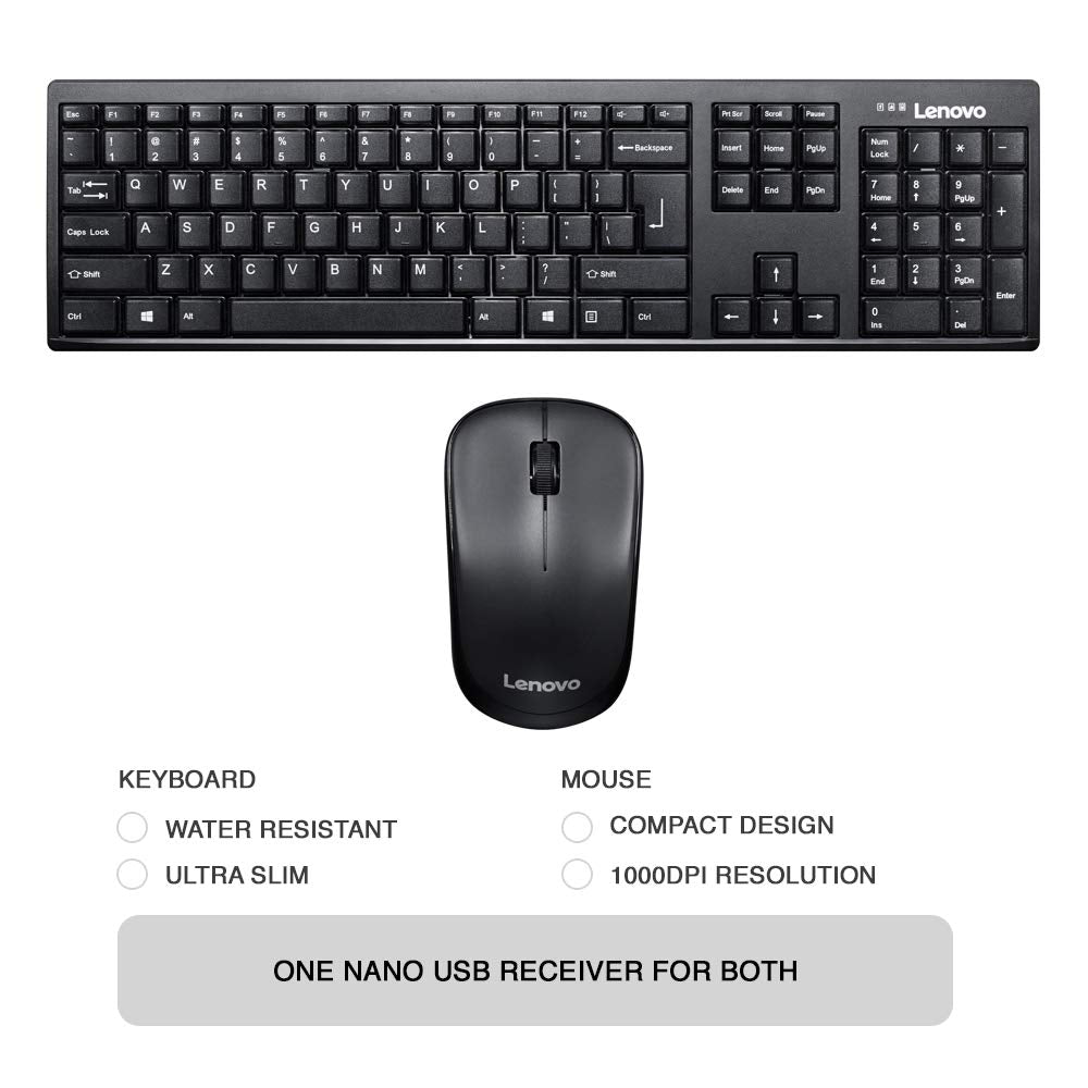 Lenovo 100 Wireless Keyboard and Mouse Combo (Black)