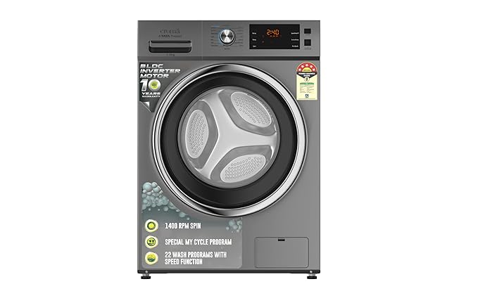 Croma 7.5 kg 5 Star Fully Automatic Front Load Washing Machine (CRLWFL0755W7903, Inverter Motor Technology, Silver Grey)
