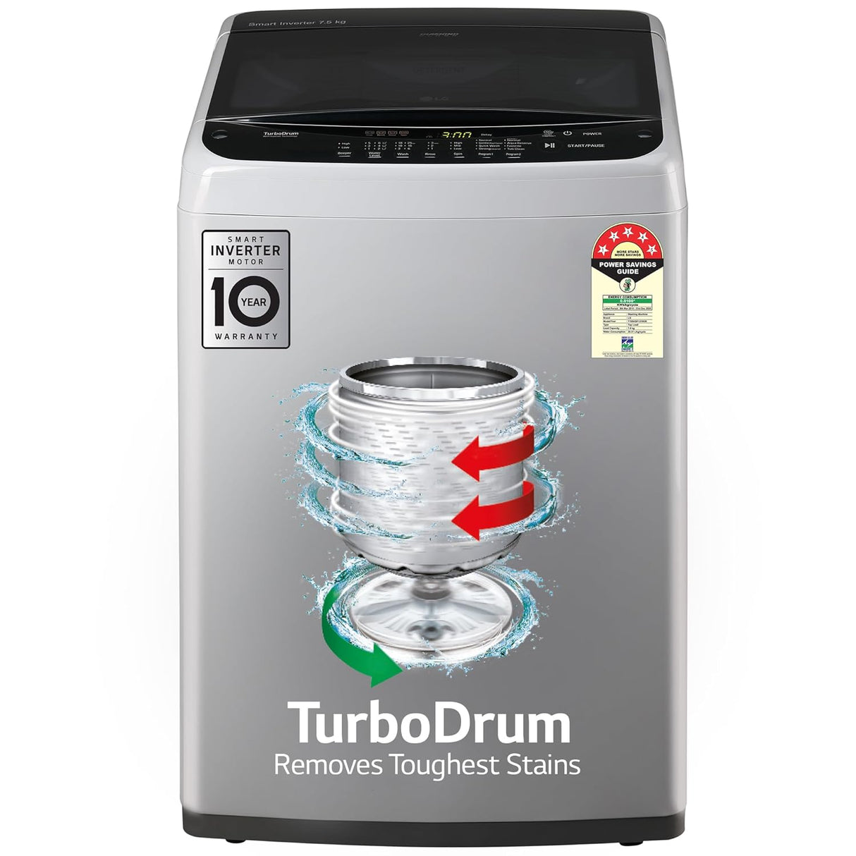 LG 7.5 kg 5 Star Inverter Fully Automatic Top Load Washing Machine (T75SKSF1Z.ASFQEIL, TurboDrum, Middle Free Silver) (OPENBOX)