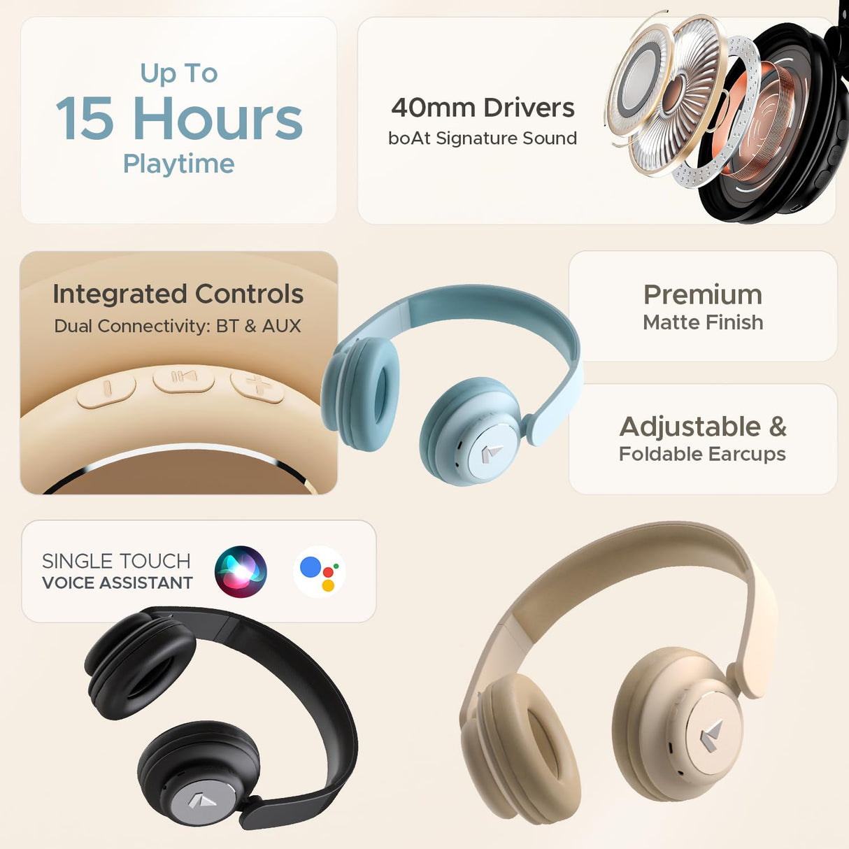 boAt Rockerz 450, 15 HRS Battery, 40mm Drivers, Padded Ear Cushions, Integrated Controls, Dual Modes, On Ear Bluetooth Headphones, Wireless Headphone with Mic (OPENBOX)