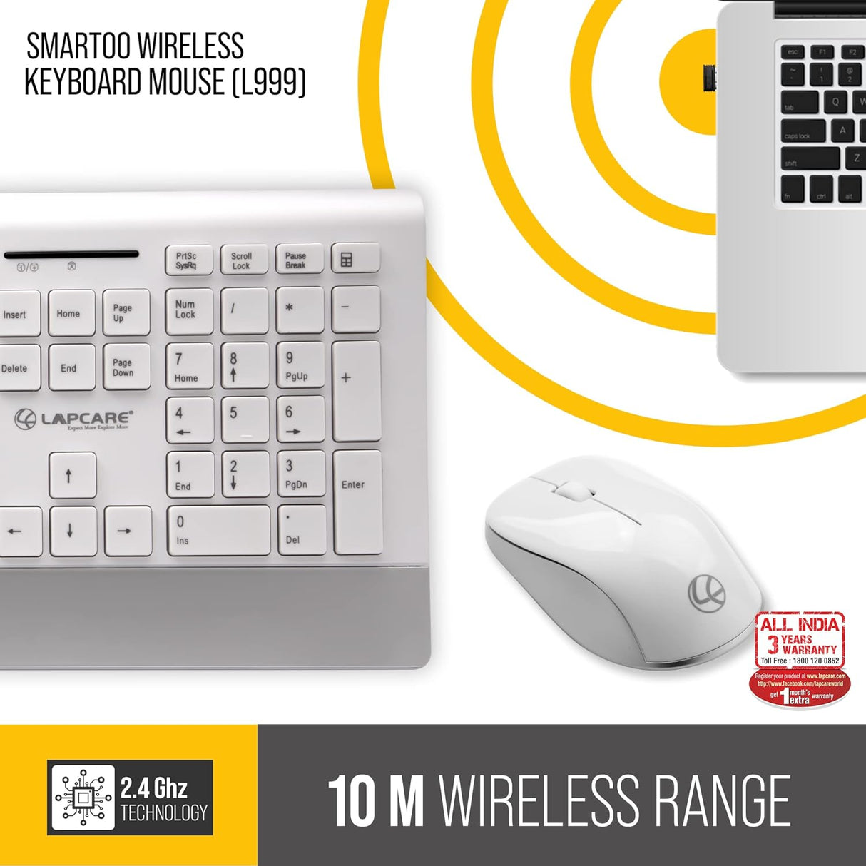 Lapcare Smartoo Wireless Keyboard and Mouse Combo (White)