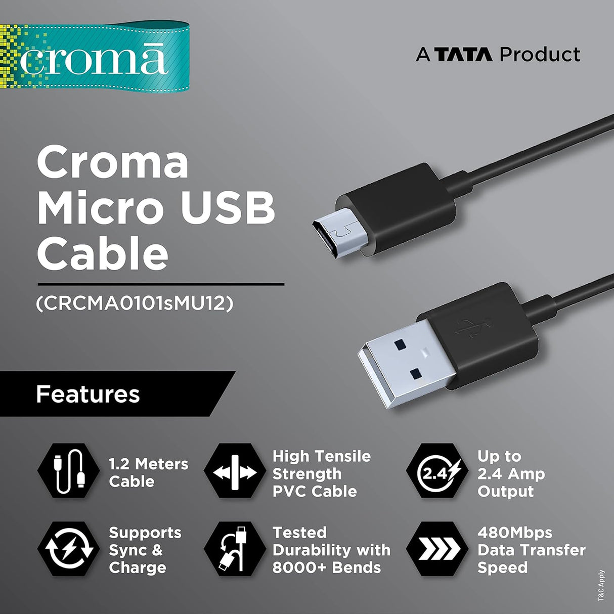 Croma MicroUSB Cable 1.2M CRCMA0101SMU12