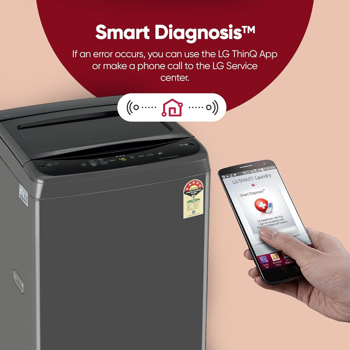 LG 7 Kg 5 Star Smart Inverter Technology Fully Automatic Top Load Washing Machine (T70VBMB1Z, Auto Prewash, Turbodrum, Stainless Steel drum, LED Display, Smart Diagnosis Middle Black)-OPENBOX
