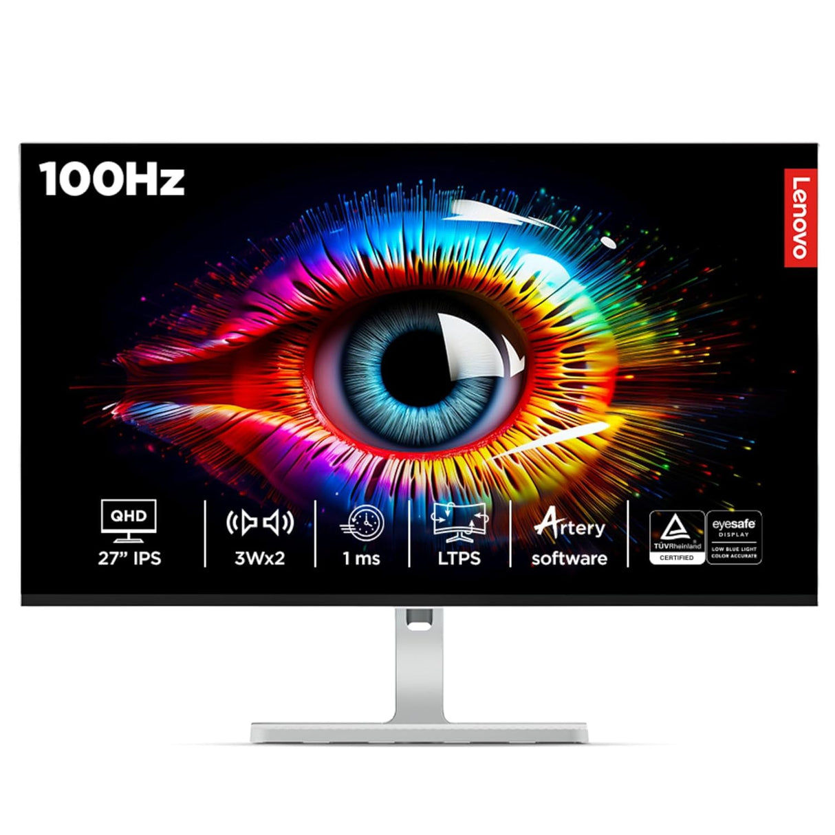 Lenovo L-Series 27 inch (68.5cm) QHD IPS Monitor| 100Hz, 1ms, FreeSync, 99% sRGB, 90% DCI-P3, 3Wx2 Speakers, 2X HDMI 2.1, 1x DP 1.4, Tilt, Swivel, Pivot Height Adjust Stand, Grey, L27q-4A-open box