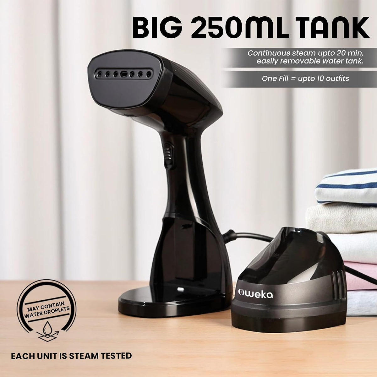OGS 1351 Garment Steamer for Clothes, Steam Iron - Vertical & Horizontal Steaming up to 20g/min, Travel Iron, 1350 Watt, 250 ml Water Tank & 25 sec Fast Heating - OPEN BOX