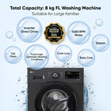 LG 8 Kg 5 Star Direct Drive Technology, Steam Wash, 6 Motion DD, Smart Diagnosis, Fully Automatic Front Load Washing Machine (FHM1408BDM, Allergy Care, In-Built Heater, Touch Panel, Middle Black)-OPEN BOX