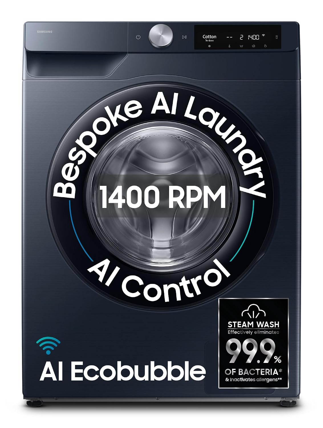 Samsung 12 kg, 5star, AI Control, AI Ecobubble, Super Speed, Wi-Fi, Hygiene Steam with Inbuilt Heate