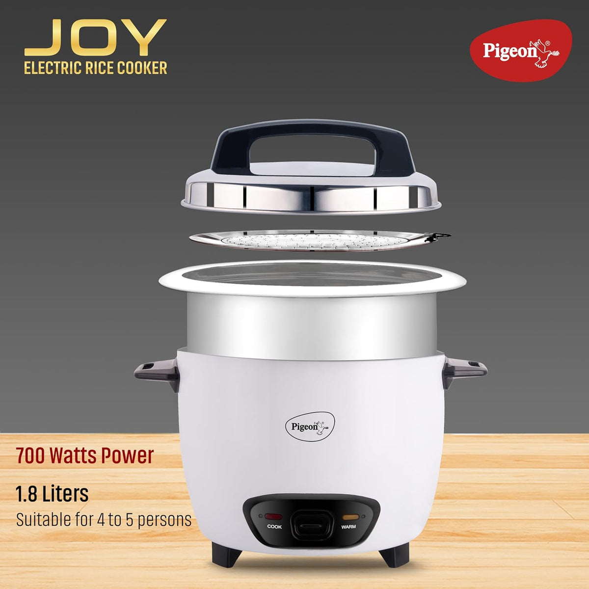 Pigeon by Stovekraft Joy 1.8 Liter Electric Rice Cooker 700 Watt, White - OPEN BOX