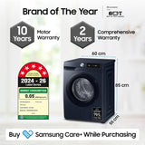 Samsung Smart Choice 9 kg, 5 Star, AI Control, AI Ecobubble, Super Speed, Wi-Fi, Hygiene Steam with Inbuilt Heater, Digital Inverter, Fully-Automatic Front Load Washing Machine (WW90DG6U24ASTL, NAVY) - OPN BOX