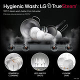 LG 14 Place Settings(fits up to 80 utensils) Inverter Direct Drive, Wi-Fi Free Standing Dishwasher (DFB424FP, Silver, Silent Operation, Tough Stain Removal, Adjustable racks & TrueSteam)-open box