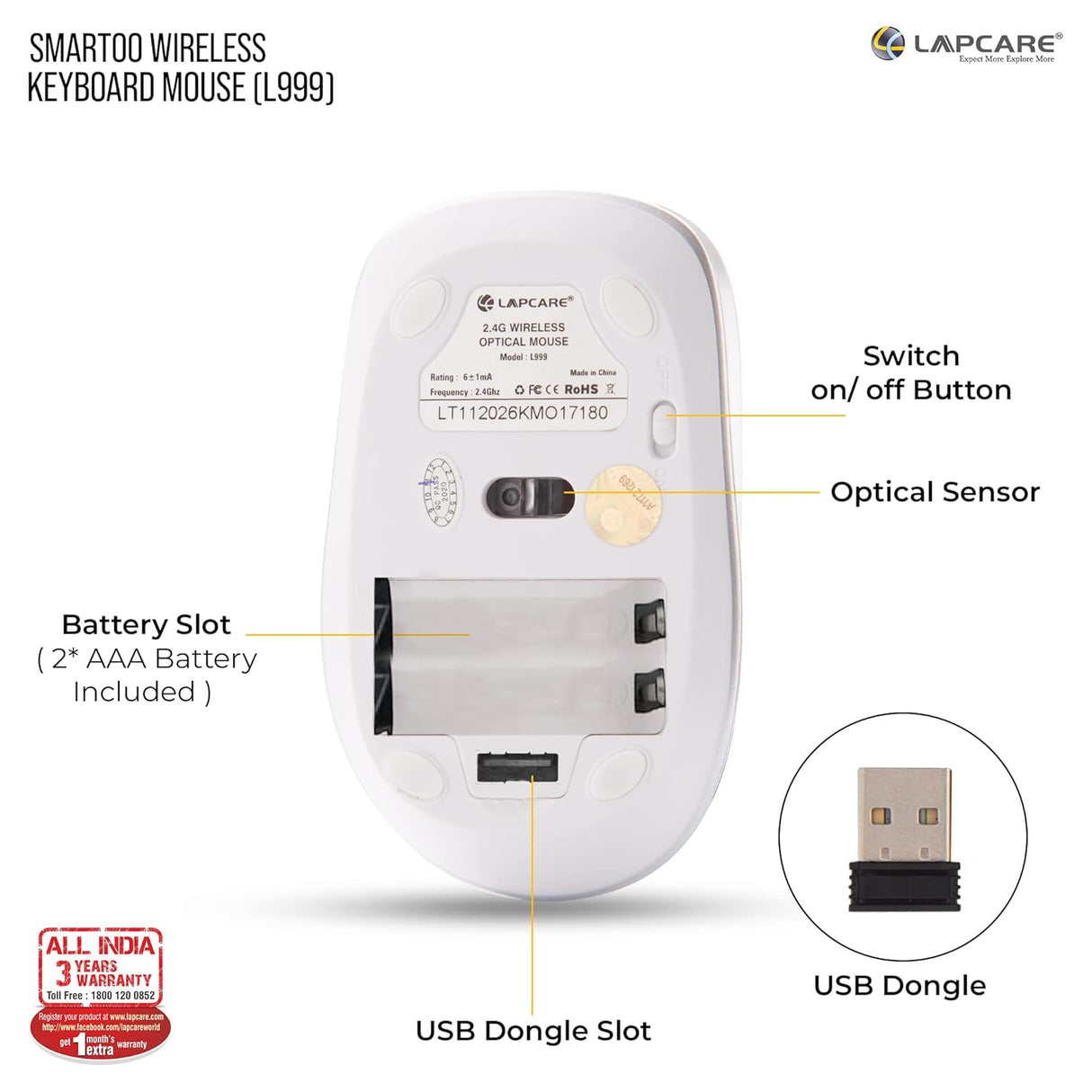 Lapcare Smartoo Wireless Keyboard and Mouse Combo (White)