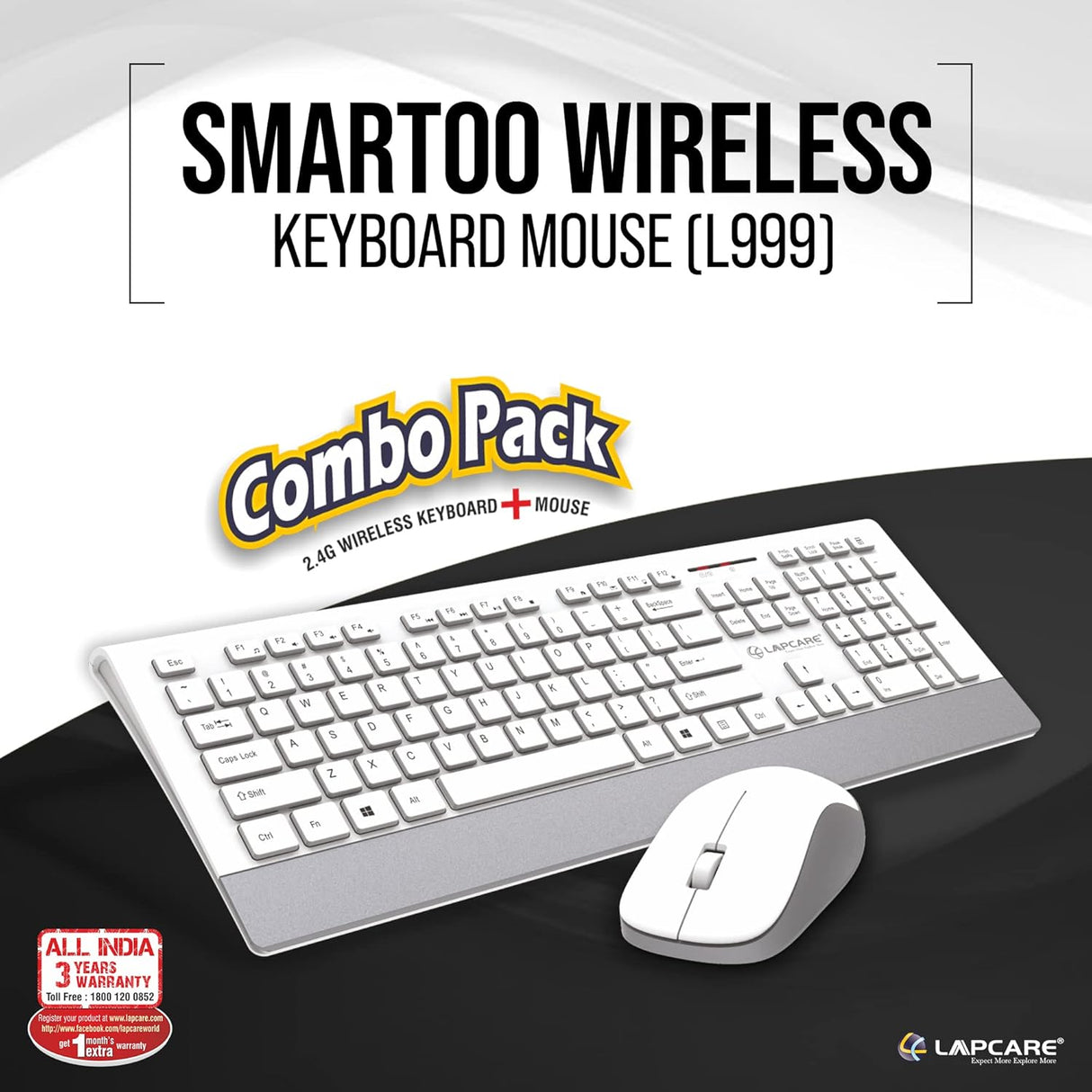 Lapcare Smartoo Wireless Keyboard and Mouse Combo (White)