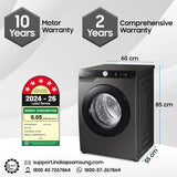 Samsung 8 kg, 5 star, AI Control, AI Eco Bubble, Wi-Fi, Digital Inverter, Motor, Fully-Automatic Front Load Washing Machine (WW80T504DAX1TL, Hygiene Steam, Inox)-OPEN BOX